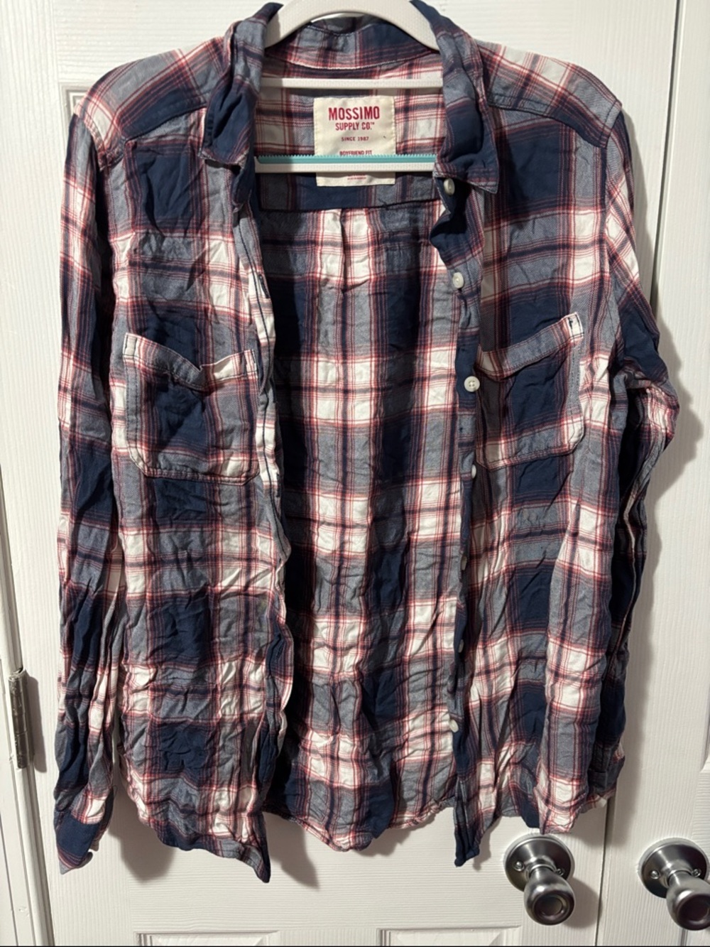 Mossimo Supply Co. Navy, White & Red Plaid Button-Down Shirt